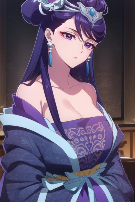 lihua, <lora:lihua s1-lora-nochekaiser:1>,
lihua, long hair, (purple eyes:1.1), purple hair, flower, earrings, hair flower, makeup, lipstick,
BREAK cleavage, jewelry, chinese clothes, hanfu,
BREAK indoors,
BREAK looking at viewer, (cowboy shot:1.5),
BREAK <lyco:GoodHands-beta2:1>, (masterpiece:1.2), best quality, high resolution, unity 8k wallpaper, (illustration:0.8), (beautiful detailed eyes:1.6), extremely detailed face, perfect lighting, extremely detailed CG, (perfect hands, perfect anatomy),