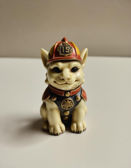  photo,anthro FOODOG male,netsuke ,fire fighter, helmet , colorful