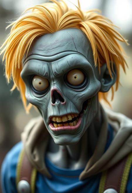 Finn from Adventure Time series as a real life charater, he is a zombie, hyper realistic, ultra detailed skin surface, ultra detailed hair