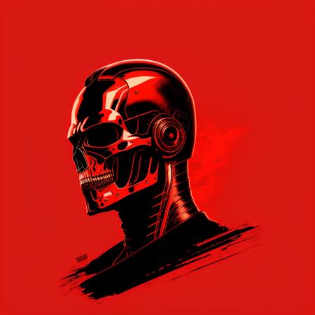 Terminator t-800 on a (red background :1.4)as a t-shirt logo in the style of <MAGIFACTORY> art