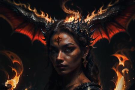 Black dragon with fiery breath, hyper realistic, 4 wings, scarlet eye, stand atop of mountains, forest around the mountains, thorny skins, full moon background, detailed, 4K, UHD, angry dragon, magical, RAW, dynamic poses