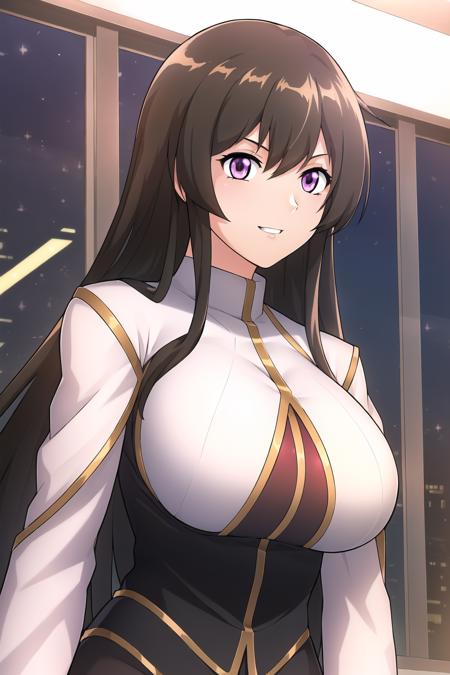 (Night:1.7), Japan, Tokyo, CityView, Before Window,
Standing at attention,
military, military uniform,white jacket,Black and red shirt ,black pants,
<lora:Maria_Owens_Gundam-KK77-V1:0.7>,
long hair,bangs, brown hair,purple eyes,
1 girl, 24yo,mature female,Beautiful Finger,Beautiful long legs,Beautiful body,Beautiful Nose,Beautiful character design, perfect eyes, perfect face,
looking at viewer, in the center of the image,(Upper_body),(close-Up),(Focus on her face),
NSFW,official art,extremely detailed CG unity 8k wallpaper, perfect lighting,Colorful, Bright_Front_face_Lighting,
(masterpiece:1.0),(best_quality:1.0), ultra high res,4K,ultra-detailed,
photography, 8K, HDR, highres, absurdres:1.2, Kodak portra 400, film grain, blurry background, bokeh:1.2, lens flare, (vibrant_color:1.2)
(Beautiful,large_Breasts:1.4), (beautiful_face:1.5),(narrow_waist),