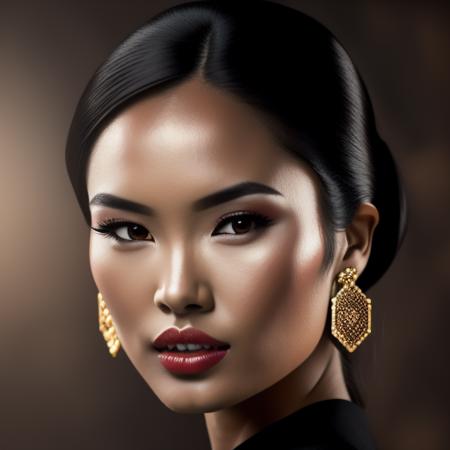 <lora:midvnfacestyle:1> modelshoot style, RAW photo,1girl, 3d, asian, black_hair, blurry, brown_background, earrings, forehead, jewelry, lips, looking_at_viewer, nose, open_mouth, photo,  solo