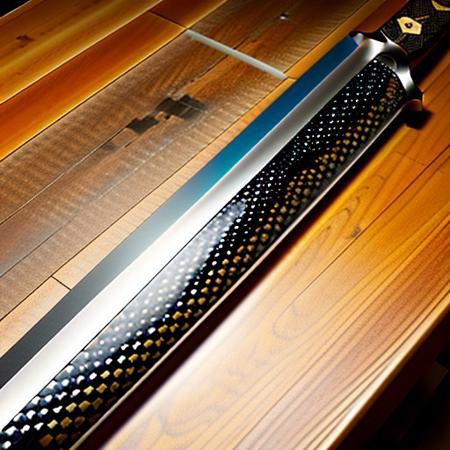 carbon fiber sword collection, conducting wooden electricity, 8k extreme detail, on a carbon fiber table,  realistic, perfect, no mistakes, amazing, epic, vibrant colors,