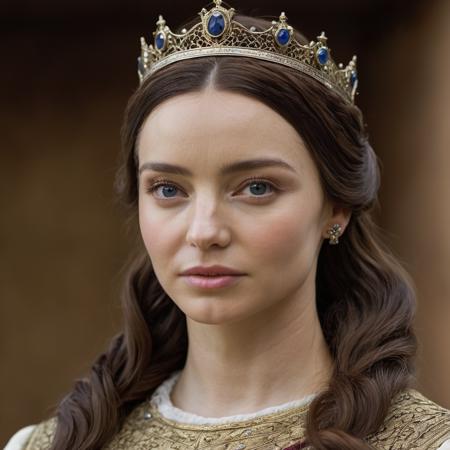 Portrait photo of an actress dressed as a medieval queen, skin texture visible, Nikon Z9, skin texture visible, high quality