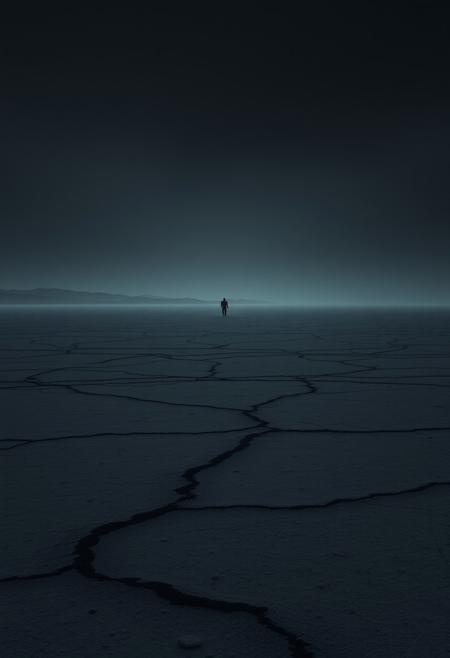 Dark horror themed image of an endless featureless landscape without light of any kind. The ground is bare and burns the feet of those stranded there by its salt and acidity. It is cold and dark. Everyone feels endless hunger, thirst, cold, fear, tiredness, and aches from the lack of joy. Always on the distant unseen horizon the denizens of this purgatory can hear the howls of the emotionally tortured that know they will never be free of this abandonment. The endless nothing is only ended by the willing sacrifice to be consumed by the great roiling evil that waits for the damned to be exhausted. wandering people driven mad