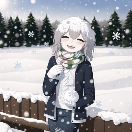 <lora:avo_rifl_08-02:1>


1girl, ahoge, scarf, skirt, blurry, closed eyes, eyebrows visible through hair, hair between eyes, highres, holding, holding snowball, long hair, mole, snow, snowball, snowflake print, solo, winter clothes , :d, bangs, bench, breasts, breath, denim, depth of field,  floating hair, gradient hair , hair intakes, hand up, head tilt, jacket, jeans, light blush, long sleeves, looking at viewer, mittens, mole, mole under eye, multicolored hair, open clothes, open jacket, open mouth, outdoors, pants, pocket, jacket, ribbed sweater , sidelocks, smile, snowball fight, snowing, snowman , streaked hair, sweater, very long hair, winter