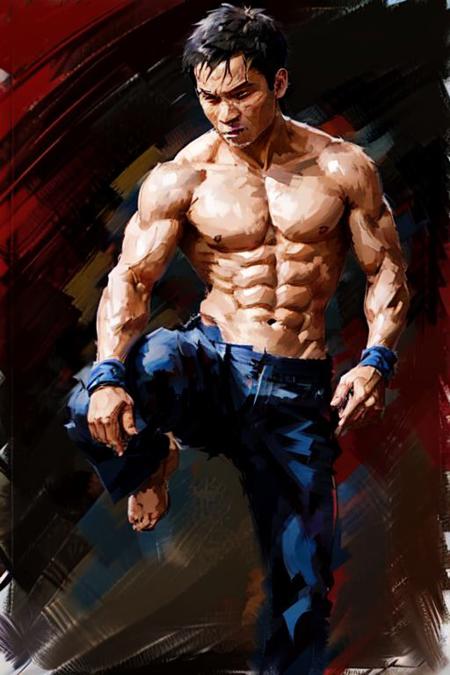 a portrait of
tony jaa in fighting
dynamic action, dynamic angle, profile, upper body view
concept art
 masterpiece, highly detailed, highres, HQ, 
<lyco:JamesDoane:.75>