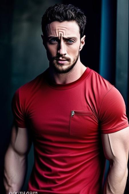 aaron taylor-johnson a man <lora:Aaron-Taylor-Johnson:1>, realistic photo in a worn (( red tracksuit, massive hairy pecs)), big pecs, big arms, ((light bokeh)), intricate, (steel metal [rust]), elegant, exuding sexual energy, homoerotic, sharp focus, photo by greg rutkowski, soft lighting, vibrant colors, (masterpiece), ((streets)), (detailed face), looking at viewer, light smile, night, walking towards viewer, cinematic lighting, beautiful lighting, cinematic lighting, (hazy filter, film grain:1.2)