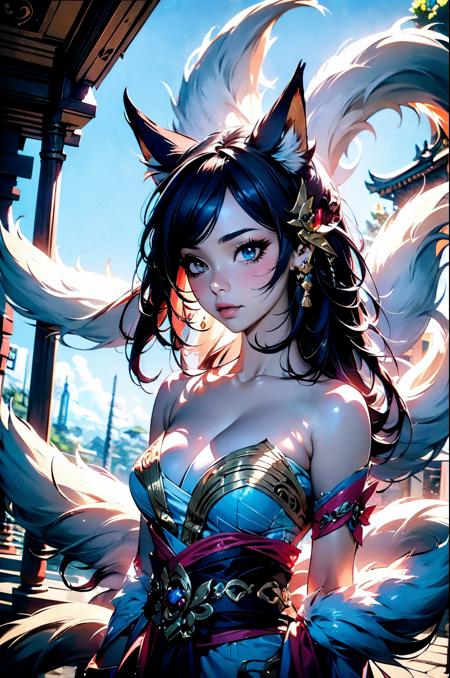 Ahri, League of Legends, kebaya Bali dress, Nine tailed Fox