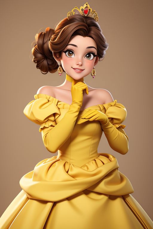 1girl, female character with brown hair in an updo, fair skin, hazel eyes, wearing a yellow off-the-shoulder ball gown wit...