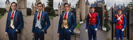 RAW photo, figma, a portrait photo of 20 y.o man wearing glasses, [(school boy uniform with (blue suit and red tie with gold trim:1.2)):(christmas toy soldier costume):0.9] <lora:christmas_toy_soldier_costume-02:0.1>  <lora:figmaAnimeFigures_figma:0.1>, (standing straight next to the castle gate), out door, full body, 8k uhd, high quality, film grain, Fujifilm XT3,