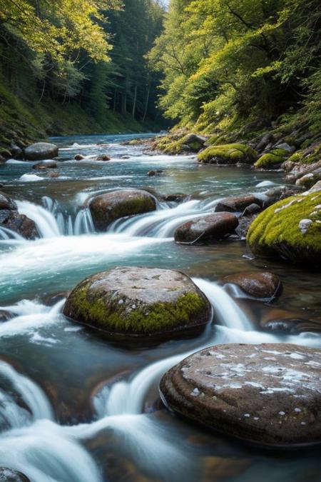 RAW photo, Scotland, scottish highlands, delicate nature, wild nature, picturesque scenery, pristine vegetation, calm sky, majestic landscape, enchanting atmosphere, icy river, crystal water, sunlight illuminates the icy water, photorealistic, masterpiece, 64k, UHD, ultra detailed, vivid colors, high quality, sharp focus