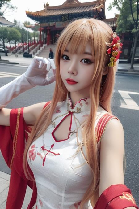 yuuki asuna, qipao, china dress, chinese clothes, sleeveless, bare shoulders, 