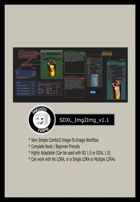 ComfyUI beginner friendly Image-to-Image-SD1.5+SDXL1.0 Workflow (With LORAs) by SarcasticTOFU