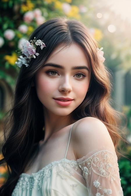 LilyC_SoloTI_v1,
(happy,smile),
(Adorned in delicate lace, with intricate patterns and feminine details, exuding an air of elegance and grace),
(A sun-drenched garden, with cascades of flowers and delicate lace curtains swaying in the breeze, creating a romantic and ethereal atmosphere: 1.3),
(seductive:1.3),(analog, cinematic, film grain, hazy atmosphere, cinematic shot:1.3), 
 <lora:add_detail:0.8>,<lora:LowRa:0>, PA7_Portrait-MCU,