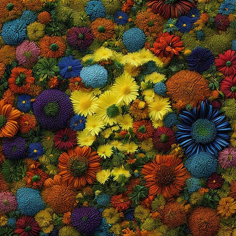 top view , colorful big flowers, green grass, blue, yellow, orange, red flowers <lora:add_detail:1>