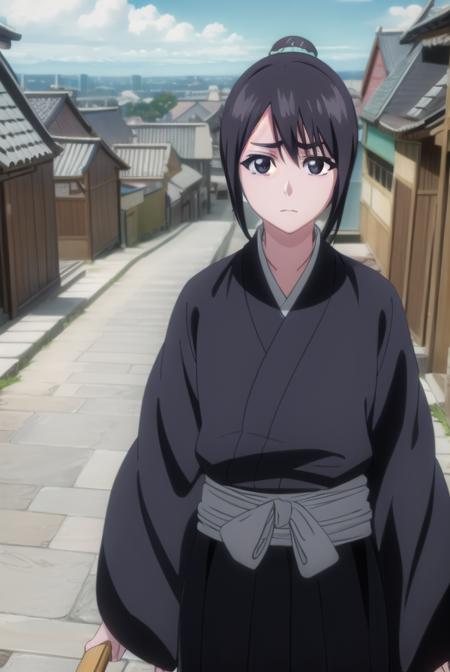 momohinamori, <lyco:momohinamoriv2-lyco-nochekaiser:1>,
momo hinamori, black hair, hair bun, single hair bun, bun cover, short hair, (black eyes:1.5),
BREAK long sleeves, japanese clothes, kimono, haori, black kimono, hakama, black hakama,
BREAK outdoors,
BREAK looking at viewer, (cowboy shot:1.5),
BREAK <lyco:GoodHands-beta2:1>, (masterpiece:1.2), best quality, high resolution, unity 8k wallpaper, (illustration:0.8), (beautiful detailed eyes:1.6), extremely detailed face, perfect lighting, extremely detailed CG, (perfect hands, perfect anatomy),