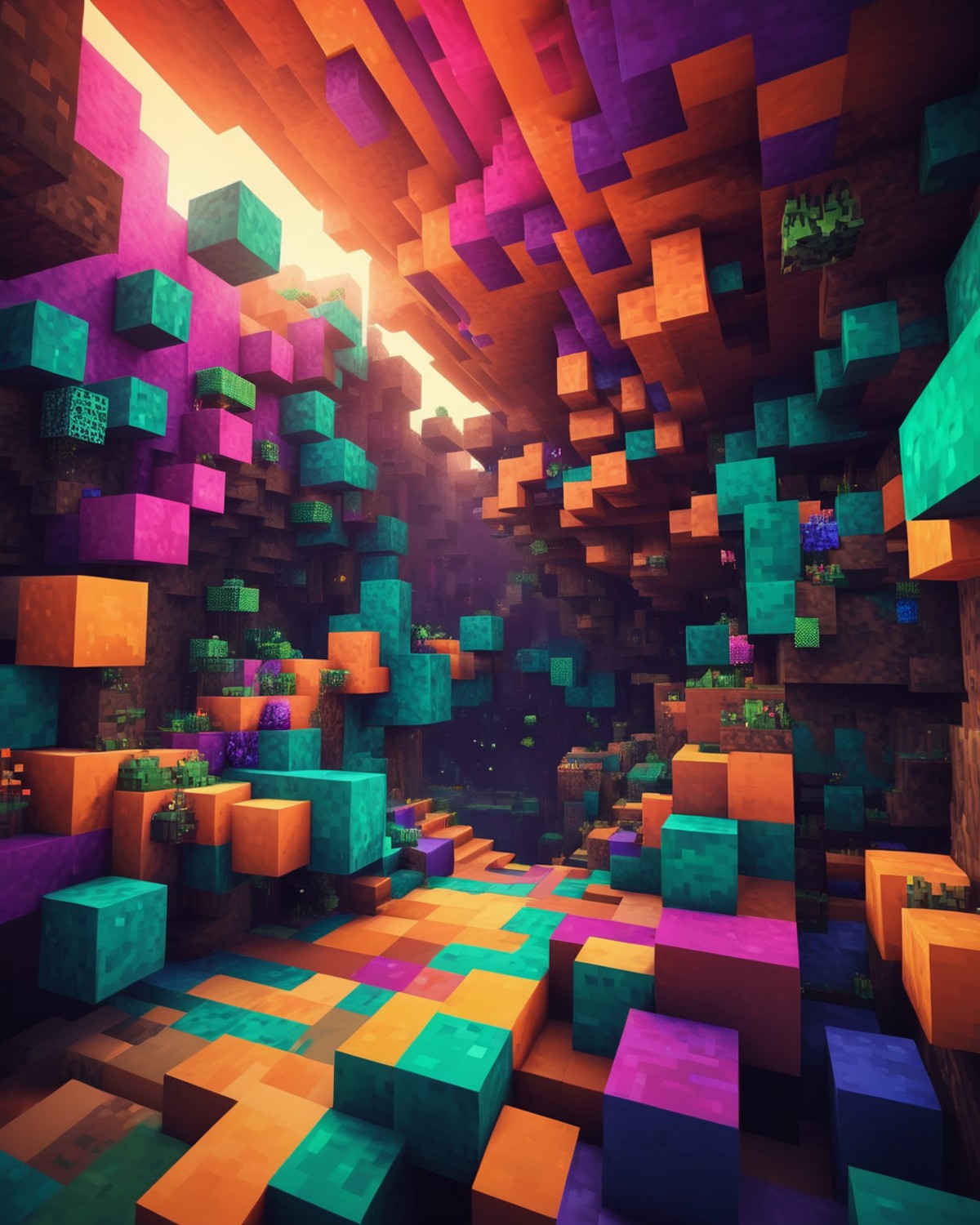 Minecraft style psychedelic style Aesthetically Pleasing Lilongwe, vibrant colors, swirling patterns, abstract forms, surr...