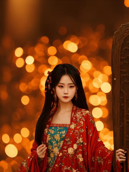 lalisaMan1,(Extremely Detailed Oil Painting:0.8), glow effects, godrays, Hand drawn, render, 8k, octane render, cinema 4d, blender, dark, atmospheric 4k ultra detailed, cinematic sensual, newcn,  1girl, Tang hanfu, black hair, 3d, red hanfu, holding fan