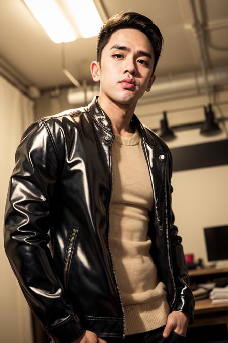 david licauco, young, latex, jacket, studio, mature,portrait, man, serious masterpiece, model <lora:david-licauco-10:1>