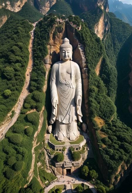 post modern:1.5, (Huge jaint Buddha After sleeping for three thousand years, it emerged from the cliff, In the African wilderness, wild animals were alarmed:1.4), (Ancient megalithic civilization, Azka Lines, on Easter Island, Angkor Wat:1.2), (The colonial city of the future, in the mist-filled Grand Canyon, on an unknown Earth-like planet, 2 moon on sky, Spaceship flight connects colonies, waterfulls:1.3), (Machu Picchu, a mountain settlement, incredibly spectacular:1.2), (Mario Botta:1.3), (avant-garde, future, reality, science fiction, photorealistic), (modern architecture:1.2), White limestone with black granite, fountain, waterfall, landmark, square, path, narrow street,
(Large Files, Ultra Realistic, 8K, 16k, FHD, HD, VFX, Perfect, Photography, composition, Architecture Sales Photography, Architecture Competition, Ultra High Resolution, Cinematography, High Resolution Image:1.1), (dramatic lighting, direct sunlight, ray tracing, clear shadow:1.2),  (real landscape:1.1), (blurred background:1.0), (urban background, more_details) ,
great lighting, extremely detailed, clear, tunnel, Buddha Statue, GuanYin Statue, DiZang Statue