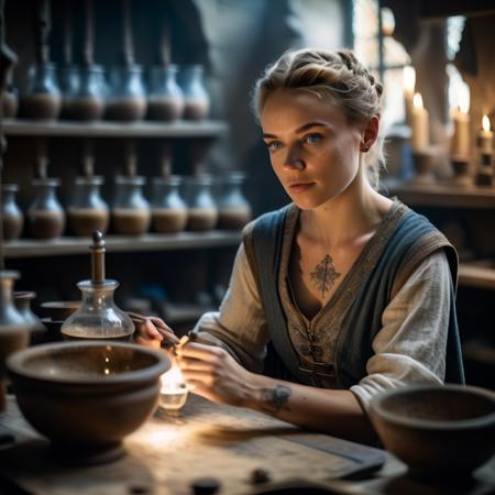 highly detailed analog photo of lab assistant working in a medieval laboratory,

solo, 1girl, cleavage, short hair, blonde hair, vest, stud earrings, tattoo, wavy hair, lips, freckles, dirty, ((blue eyes)), bowl, cape, cross, food, quill, small breasts,  (realistic:1.3), (medieval laboratory:1.1), (professional lighting:1.2)

masterpiece, best quality, 8k,
motion blur, intricate details, depth of field,

(analogue photography:1.1),
(shadow play:1.4),



