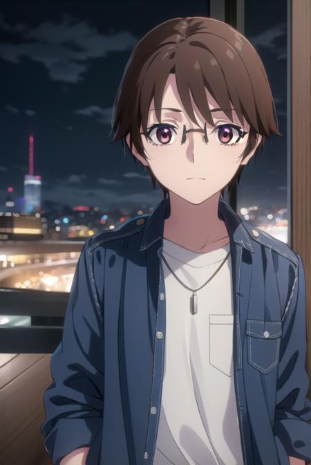 soutamizushino, <lora:souta mizushino s1-lora-nochekaiser:1>,
souta mizushino, brown hair, (brown eyes:1.3), male focus, glasses,
BREAK shirt, jewelry, necklace, uniform, pocket, pants, black pants,
BREAK outdoor, city, night, sky, buildings, moon, clouds,
BREAK looking at viewer, (cowboy shot:1.5),
BREAK <lyco:GoodHands-beta2:1>, (masterpiece:1.2), best quality, high resolution, unity 8k wallpaper, (illustration:0.8), (beautiful detailed eyes:1.6), extremely detailed face, perfect lighting, extremely detailed CG, (perfect hands, perfect anatomy),