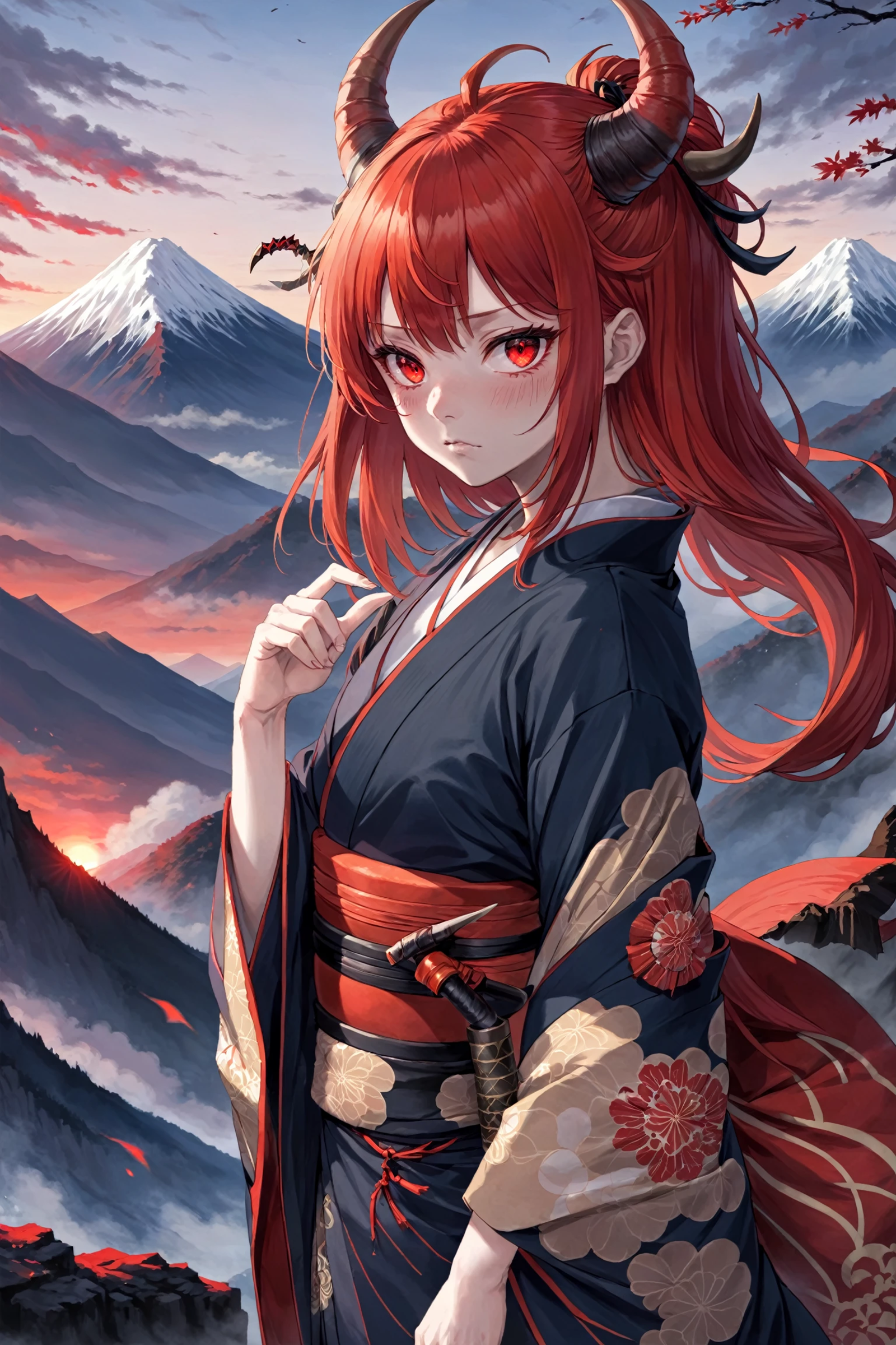 Anime girl with red hair and a sword.