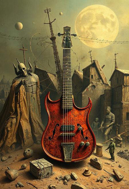"Salvador Dalí octocore, fusepunk, petrol colored, mucical instrument , illusion,  limitless, pale, chaotic, mucical notes , ultra detailed, cinematic  "