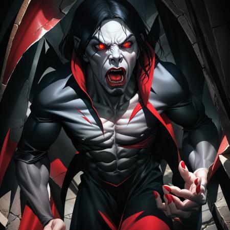 a photo of morbius, red cape,  <lora:morbius:1>