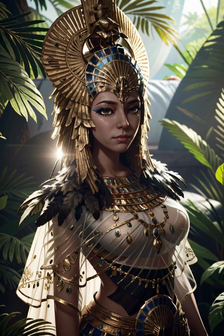 ACOIsidora, 1girl, golden eyes, crown, feathers