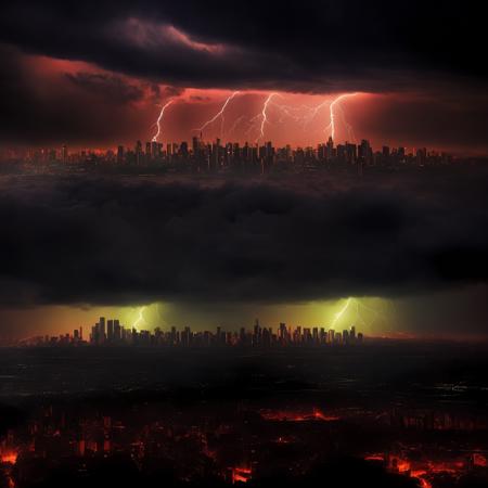 textless (weathercontrol:1) a picture of a city with a lot of lightning coming out of it <lora:WeatherControl_LoraBooth:1>