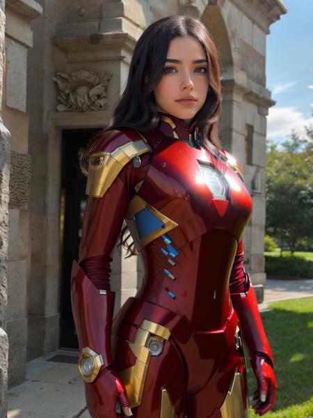 close up, (vanessa),   wearing iron man mark II armor suit, cosplay, 4K, HDR, outdoors, sunny,
 <lora:VanessaDogu1:0.88>