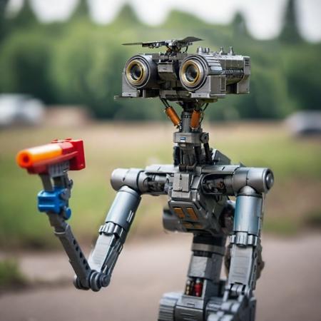 Johnny5-1024, a psychopath robot, aiming a watergun, post apocalyptic scene, detailed eyes, highly detailed, photography, ultra sharp, film, bokeh, professional, 4k  <lora:Johnny5-1024:0.8> <lora:add-detail-xl:2>