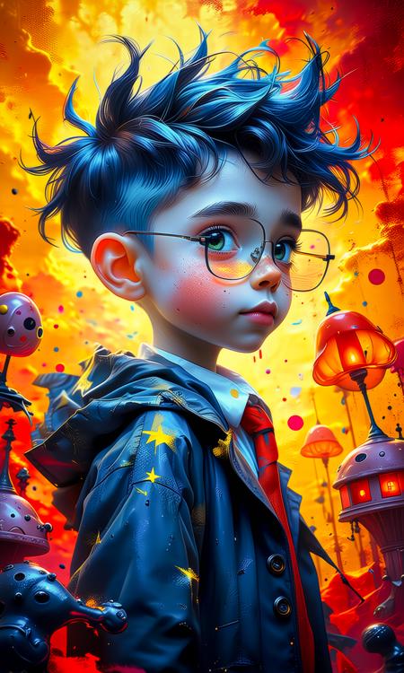 ORIGINAL PROMPT: Crisp neo pop illustration, near monochromatic complementary colors scheme, whimsical surrealistic background,
A whimsical depiction of a precocious rascal.
PRODUCTION PROMPT: Original prompt was used. <lora:cg_concept_style:0.64> <lora:dr_diffusion_negative-detail_enhancer_pnte_2_0:-0.42>