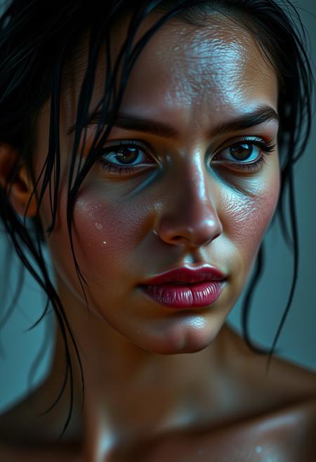 Wet Sevdaliza,
((headshot:1.2) portrait on a (plain background:1.2), (headshot:1.2), (face focus:1.1), lighting from the left, (shadows:1.2), (left side lighting:1.2), (side light:1.3), (half lit face:1.1), (strong shadows:1.2):1.2),
bokeh, f1.4, 40mm, photorealistic, raw, 8k, textured skin, skin pores, intricate details  <lora:epi_noiseoffset2:1>, epiCRealism