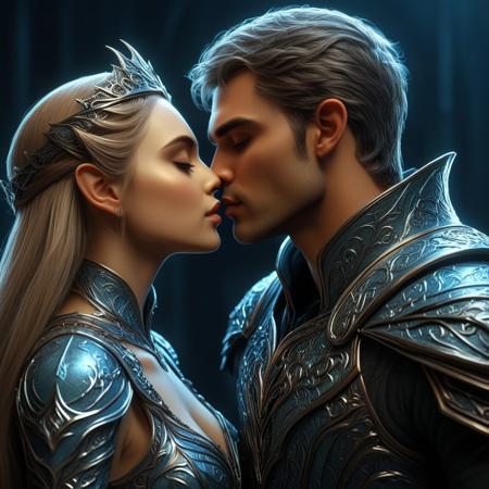 brutal handsome man kissing a beautiful elven queen, magical, sci-fi, beautiful, unimaginable, 
very dramatic, naturalistic, photorealistic, highly detailed digital art, science vs fantasy, 
accurate intricate and realistic anatomy, 
soft lighting, Cinematic, Color Grading, Editorial Photography, volumetric lighting, atmospheric, Photography,