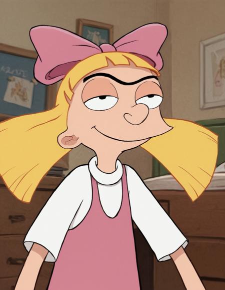 helga g pataki (hey arnold) blonde hair bow hair bow pink bow blunt bangs pink dress white shirt