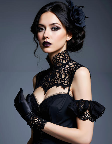 25-Attire-Styles, Imagine a Dark Victorian style, a daring union of ominous elegance and enthralling charm. Fabrics are sumptuous, intricately adorned with crochet lace, evoking a sense of timelessness. The silhouette is sharp and dramatic, designed to enhance the wearer’s form with an air of threatening allure. Accessories are whimsical, featuring lace cuffs that amplify the fierce beauty of the look. The color palette is intense, with hues of obsidian, accented by frosted silver details, all invoking a powerful sense of seduction. This style channels gothic horror, enveloping the wearer in an air of menacing mystery.