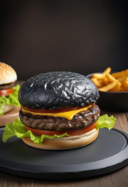 lazympos, hamburger made of forged carbon, close-up