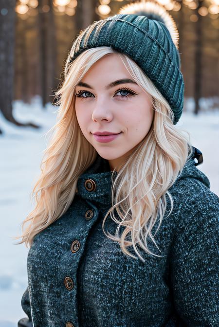 photo of (Maj1j3j01-1200:0.99), a woman, RAW, closeup portrait photo, (winter jacket:1.2),(knitted hat), (high detailed skin:1.2), 8k uhd, dslr, soft lighting, high quality, film grain, Fujifilm XT3 sharp focus, f 5.6