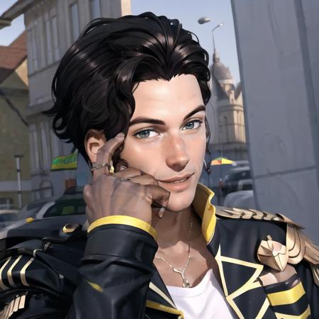 Highly detailed, High Quality, Masterpiece, beautiful, RollSafeMeme, <lora:RollSafeMeme:1>, 1boy, solo, ClaudePre, <lora:Char_FireEmblem_Claude:0.9>, smile