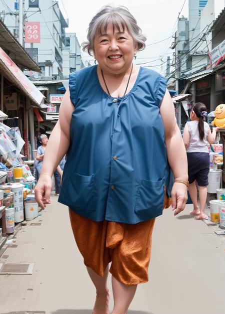 UNICODEphotorealistic painting ((full body)) portrait of (( (elder  woman:1.7)))( a smiley (chubby,(old hair:1.1):1.2) elder  woman 70 years old,Old,face wrinkle:1.5) (at (a Thailand (KAOSANROAD,Street view,Alley:1.4):1.3):1.1),WEaring kcdress  outfits,round-necked sleeveless collar (pink krachao top,thai skirt:1.3)
, ((perfect face)),blush cheek, intricate, 8k, highly detailed, volumetric lighting, digital painting, intense, sharp focus, art by artgerm and rutkowski and alphonse mucha, cgsociety,detailed background,Hasselblad,F22,50mm  <lora:kcdress:1>