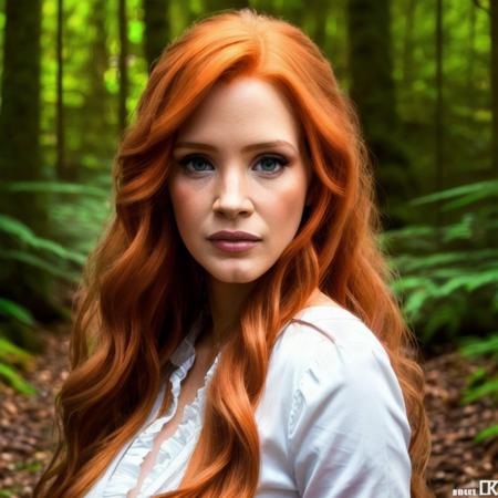 picture, best quality, a sexy 30yo beautiful JC<lora:JC:1.0>, long hair, looking at viewer, red hair, forest background, casual clothes, makeup, realistic, 8k, hdr