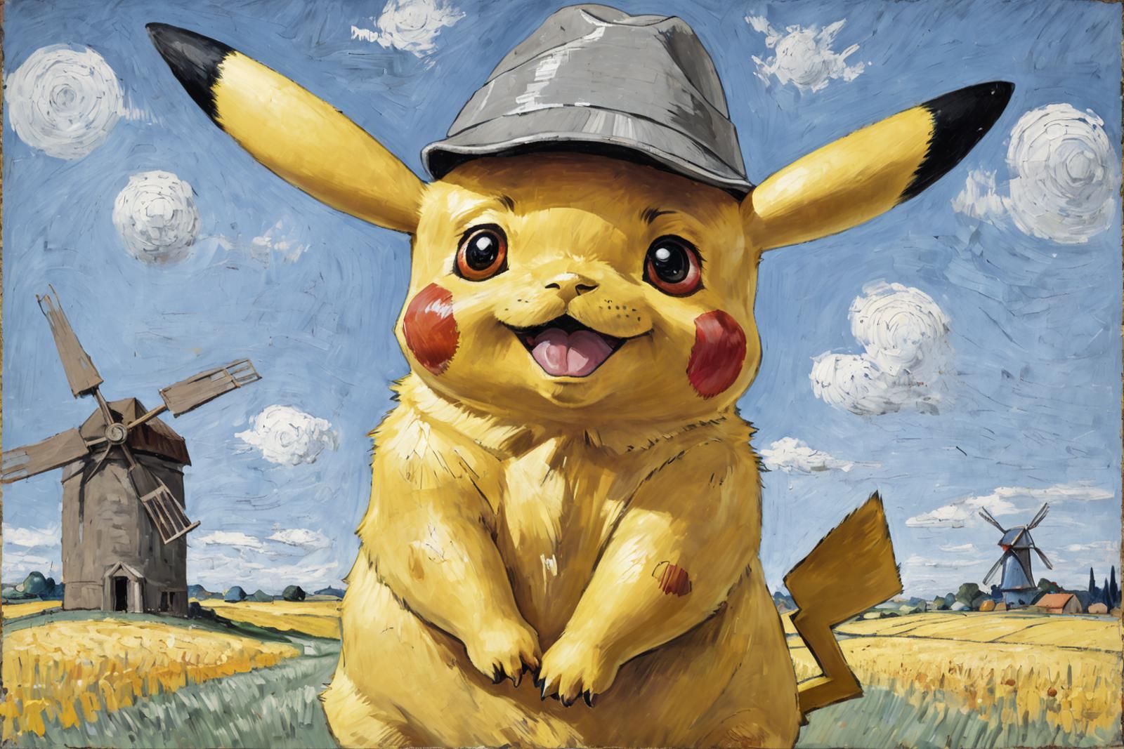 A large, happy yellow Pokemon character with a hat and a big smile.