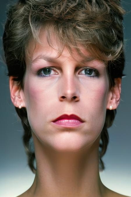 The perfect face of jamieleecurtis  woman looking at viewer, high detail on lashes, high detail on corneas, high detail on tear ducts, high detail on inner eyelid, (masterpiece:1.2), (best quality:1.2), ultra high res, beautiful, (intricate details), unity 8k wallpaper, ultra detailed, aesthetic, perfect lighting, professional photograph, Zeiss 50mm F8, award-winning photo