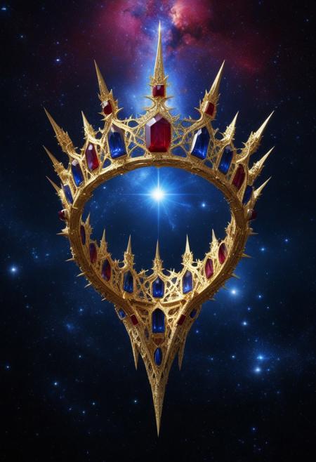 A divine crown suspended in the void, forged from endless layers of fractal gemstone shards, each facet reflecting a different universe. Golden ethereal threads connect the structure, pulsing with cosmic power. A radiant figure levitates beneath, bathed in sapphire and ruby light, their hands outstretched as if channeling the crown’s limitless energy. The scene shimmers with hyper-detailed crystalline textures, glowing cosmic dust, and cinematic depth. Ultra-HD, breathtaking fantasy aesthetic. cs-cr1stal-v2