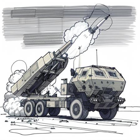 blueprints drawing of a HIMARS launching rockets <lora:himars16-v1-step125:1>