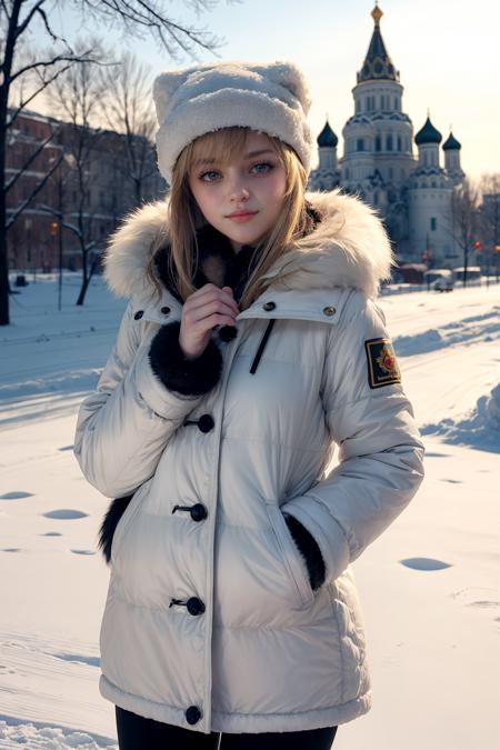 An adorable scene featuring a stunning Russian woman, mar1ya with blonde hair and bangs, wearing a warm winter jacket with aviator fur hat, gracefully posing for a picture in the snow-covered urban landscape of Moscow, with the majestic Kremlin in the background. Capture the contrast between her beauty and the serene, snow-laden cityscape, evoking the enchantment of a Russian winter.
<lora:sd15-mar1ya-v1.1:0.8>
<lora:add_detail:0.5>
 <lora:epiCRealismHelper:0.3>, High quality, RAW photograph, detailed background, intricate, highly detailed, sharp focus, high resolution, 8k, uhd, dslr,